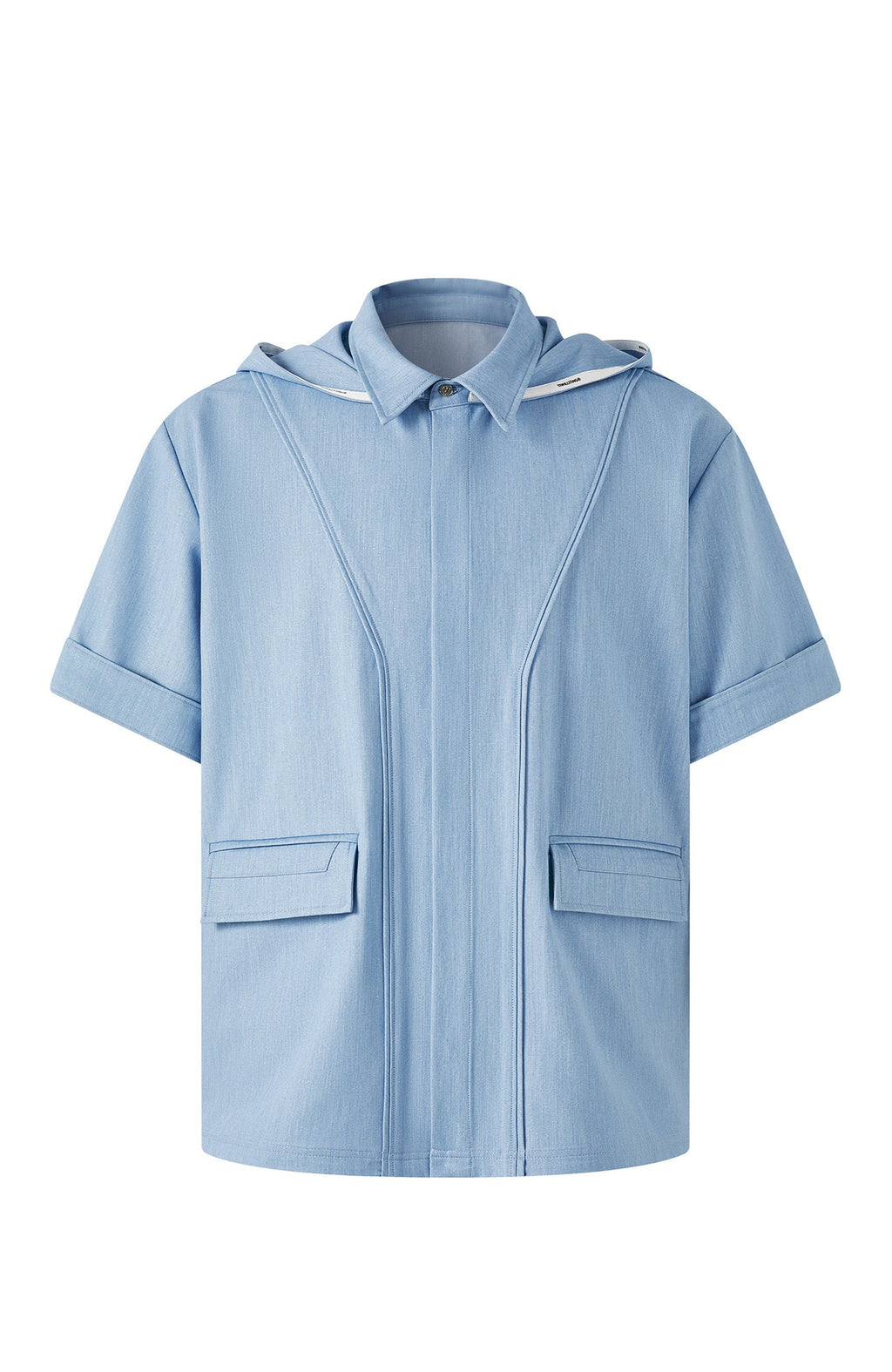 TIWILLTANG Hidden Placket Detachable Hood Half Shirt