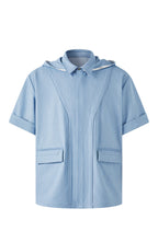 TIWILLTANG Hidden Placket Detachable Hood Half Shirt