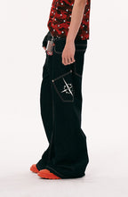 PASET Camo Double Waist Embroidered Jeans