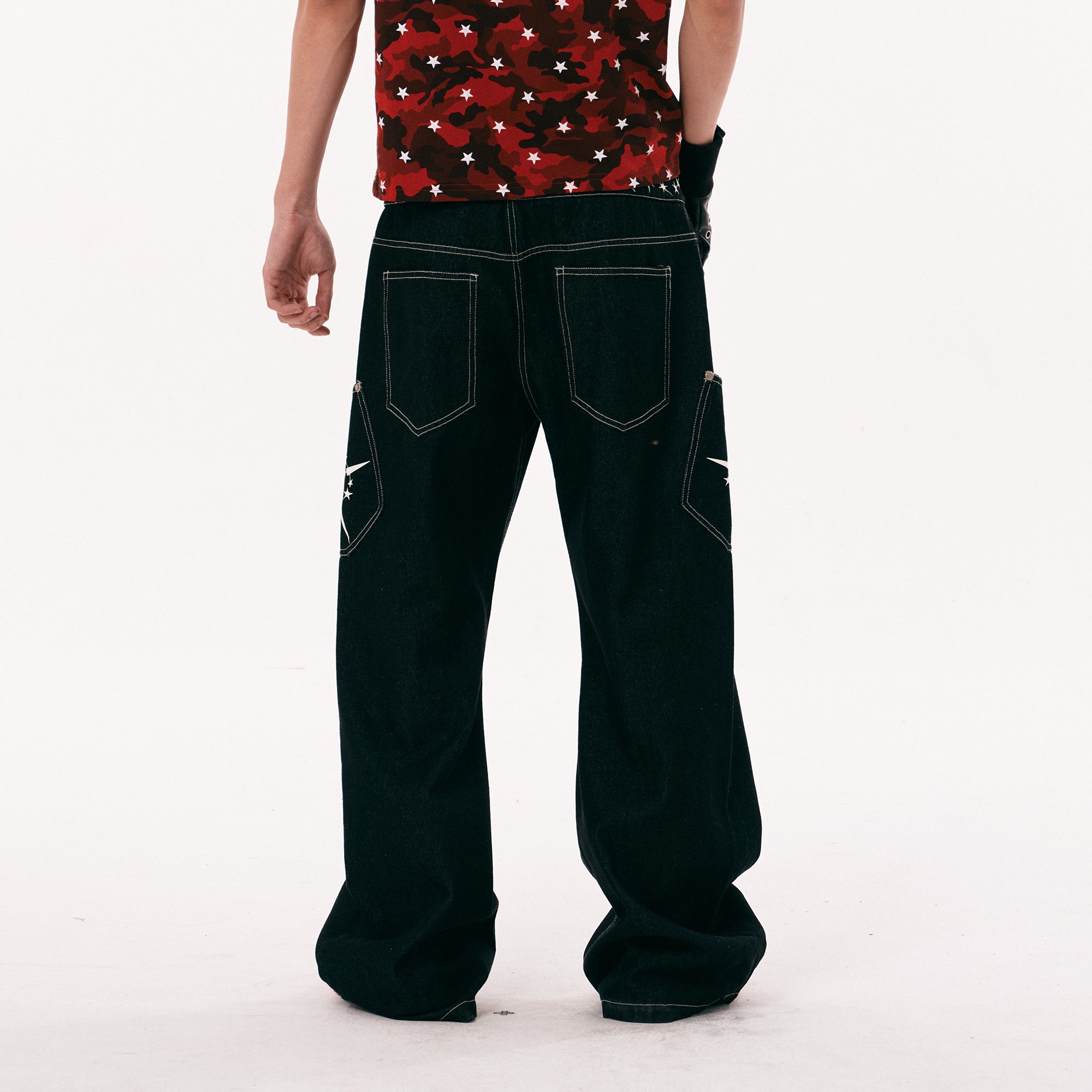 PASET Camo Double Waist Embroidered Jeans