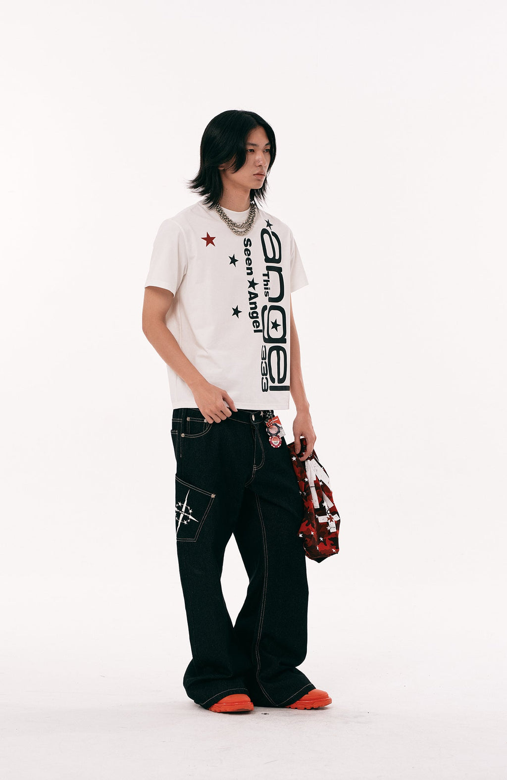 PASET Camo Double Waist Embroidered Jeans