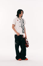 PASET Camo Double Waist Embroidered Jeans