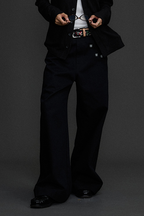 NIANJIUYIKOUER Embroidered Wide-Leg Twill Pants