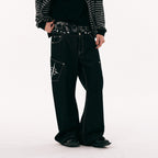 PASET Camo Double Waist Embroidered Jeans