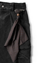 RELABEL Detachable Scarf Washed Multi-Pocket Wide-Leg Shorts