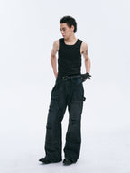 CATSSTAC Distressed Double-Knee Carpenter Straight-Leg Jeans Black