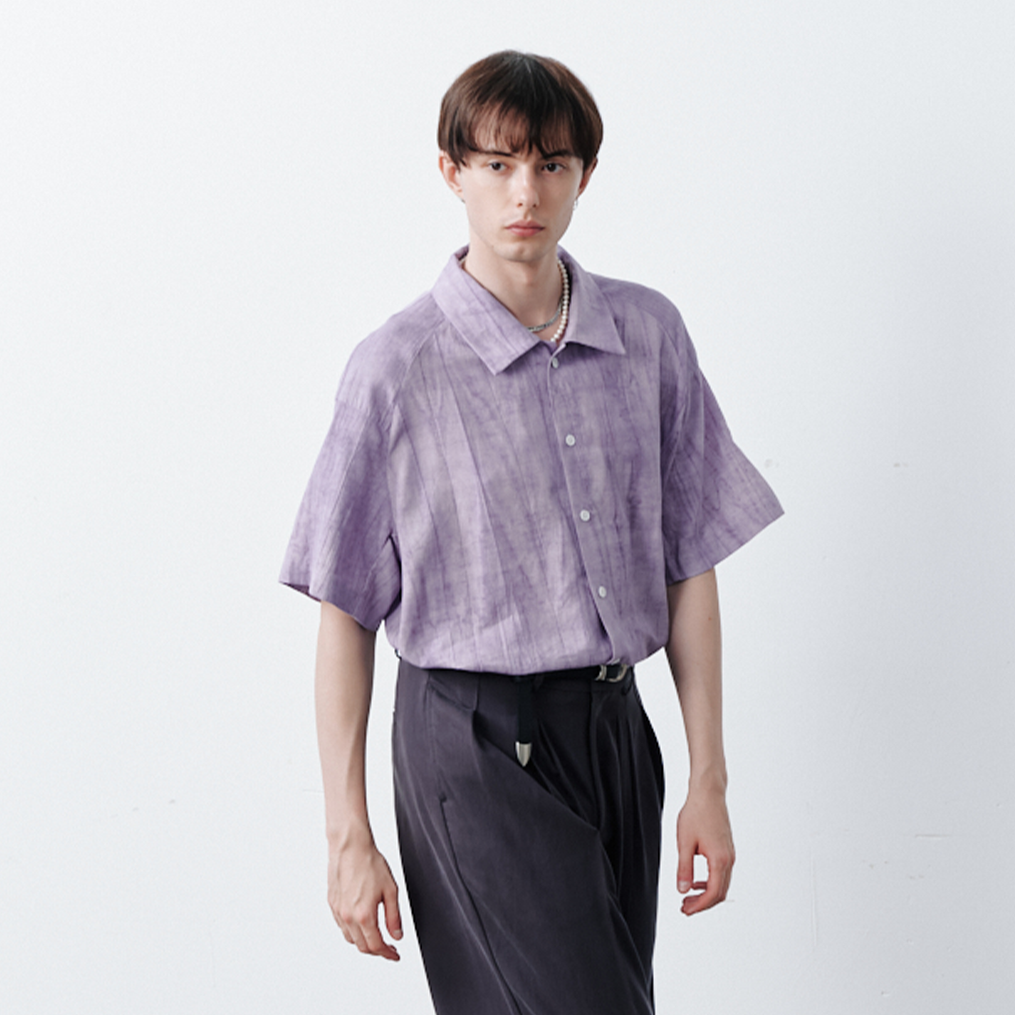 GRAINMUSTARD Crinkled Linen-Cotton Half Shirt