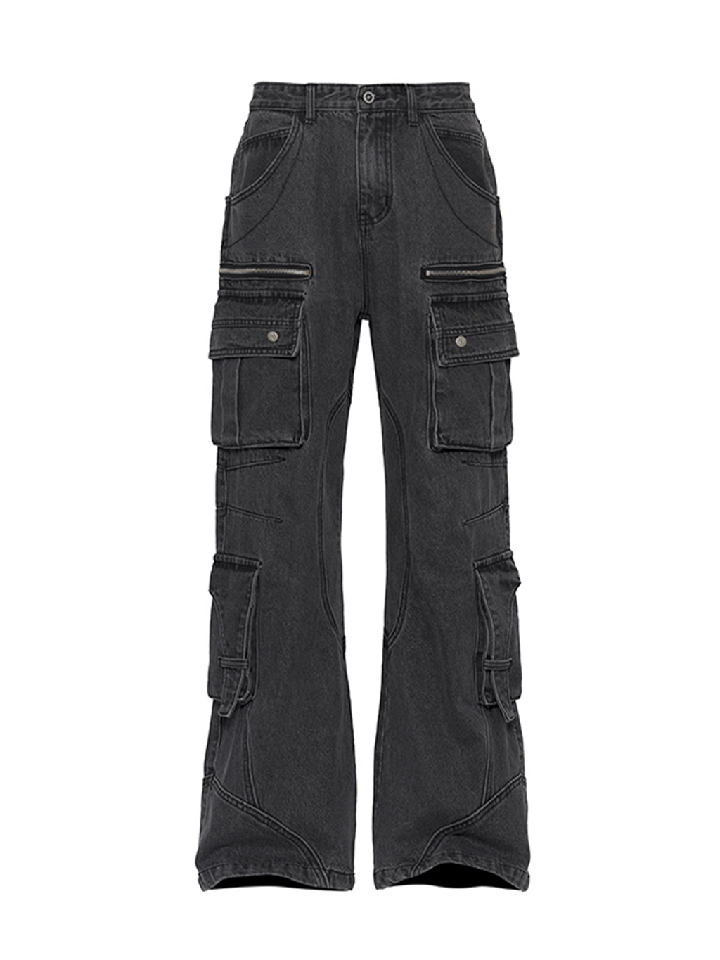 CATSSTAC Washed Multi-Pocket Utility Straight-Leg Jeans