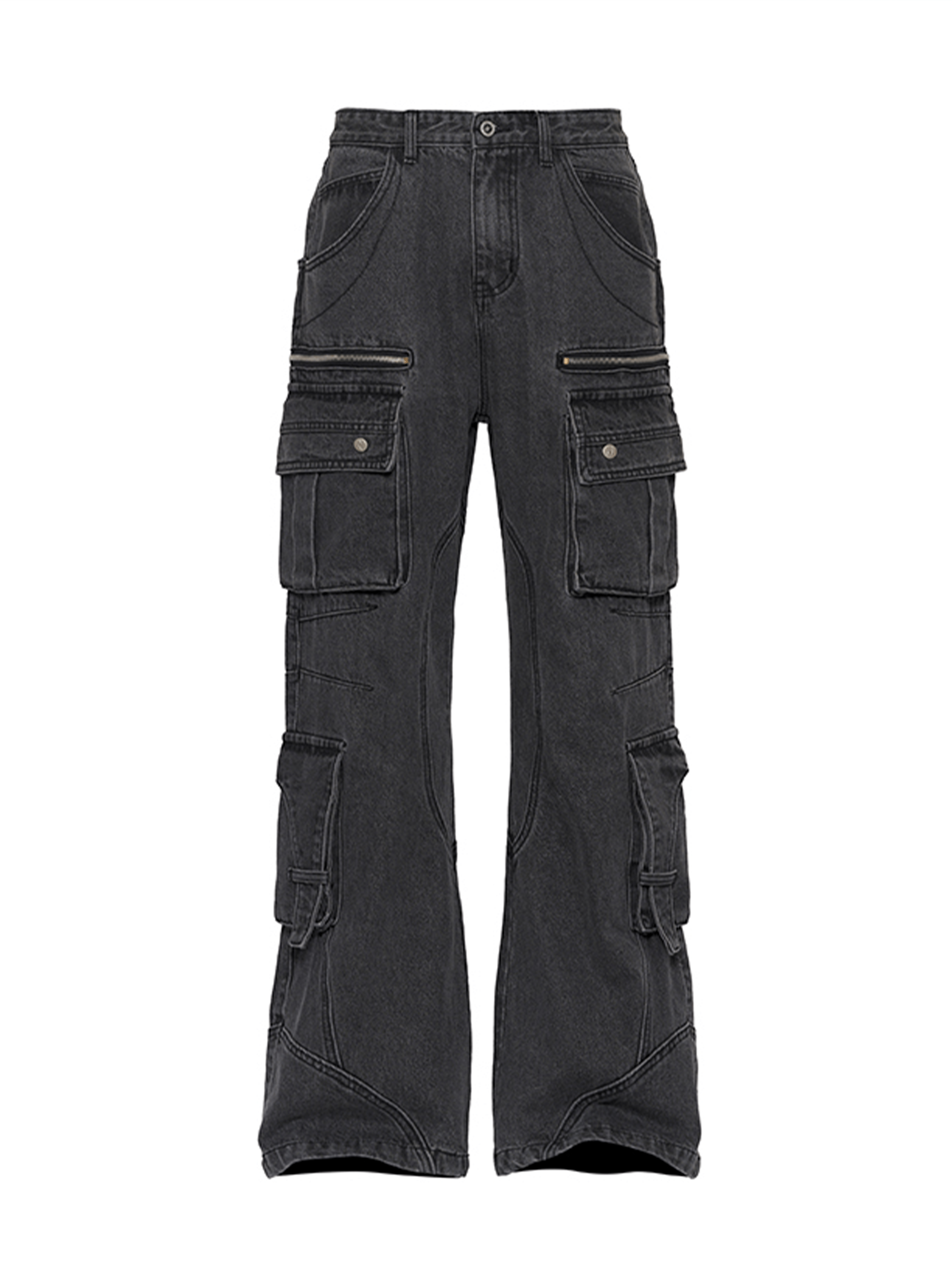 CATSSTAC Washed Multi-Pocket Utility Straight-Leg Jeans