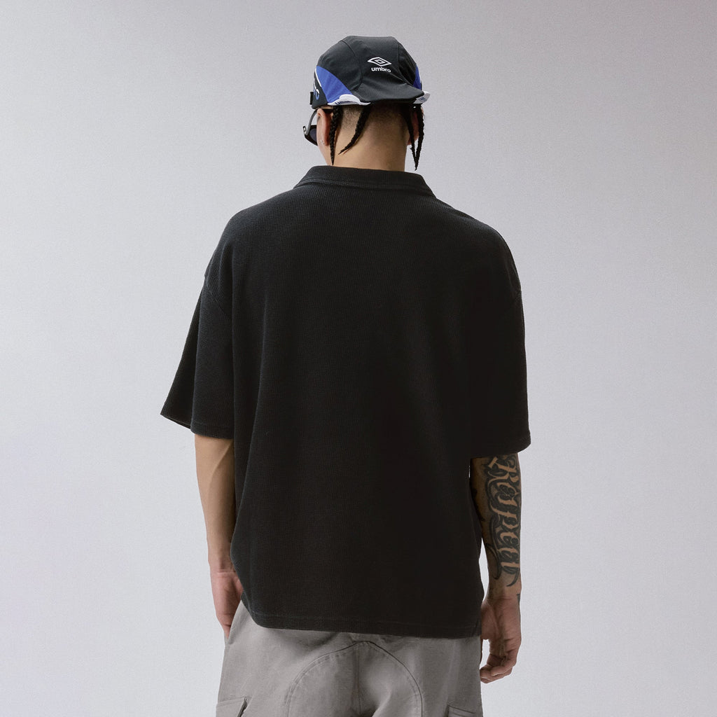 F2CE Distressed Waffle-Knit Graphic Polo