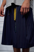 UNLIMITED MOTE Pleated Wide-Leg Drawstring Shorts Stripe