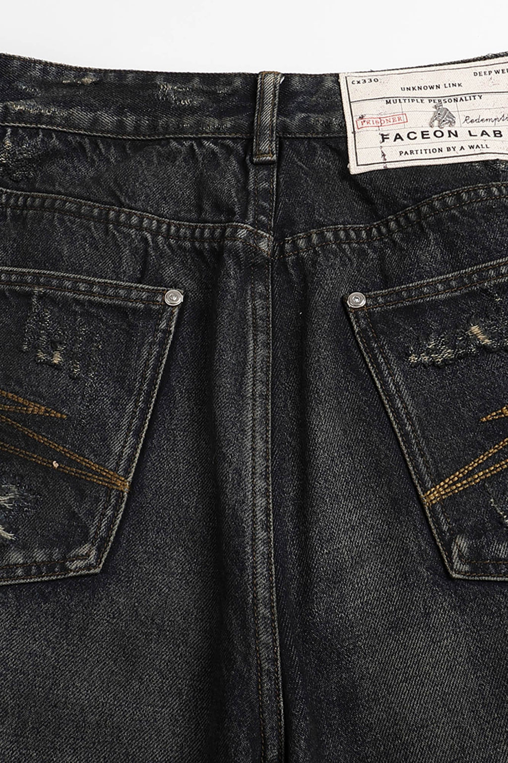 FACEONLAB Distressed Heavy Ripped Flared Jeans