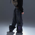 PCCVISION Contrast Stitch Embroidered Washed Jeans