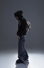 PCCVISION Contrast Stitch Embroidered Washed Jeans