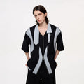TIWILLTANG Layered-Collar Contrast-Panel Zip-Up Half Shirt