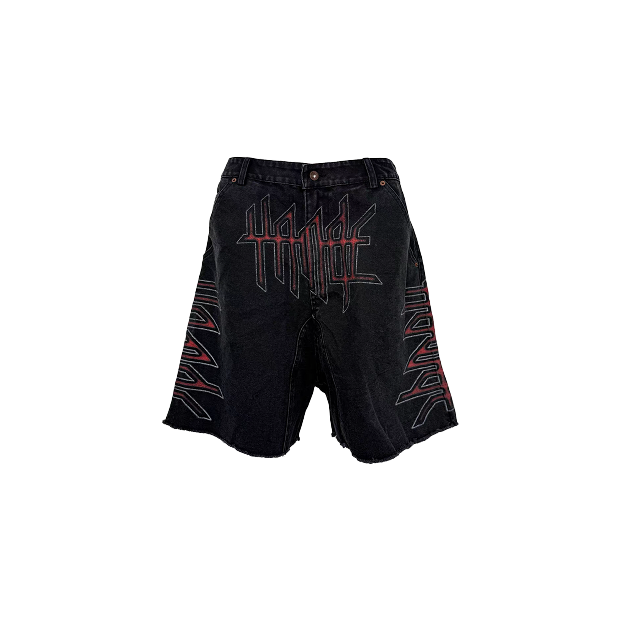 PCCVISION Washed Distressed Graphic Denim Shorts