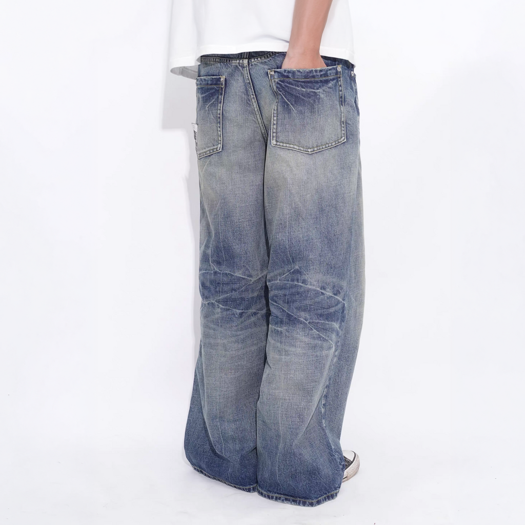 IN EXISTENCE x i Washed Lightning Fade Wide-Leg Jeans Blue