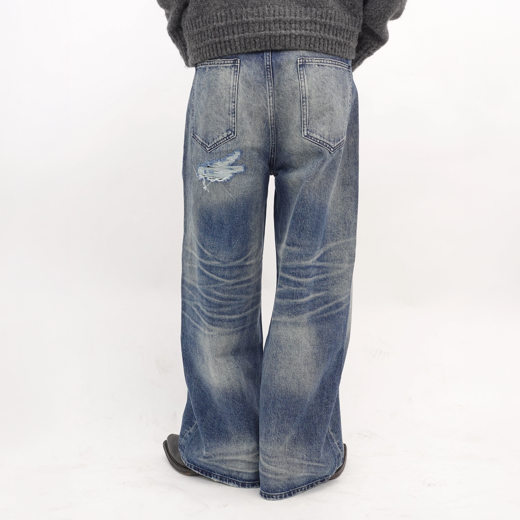 IN EXISTENCE x STM Washed Patched Distressed Straight Jeans