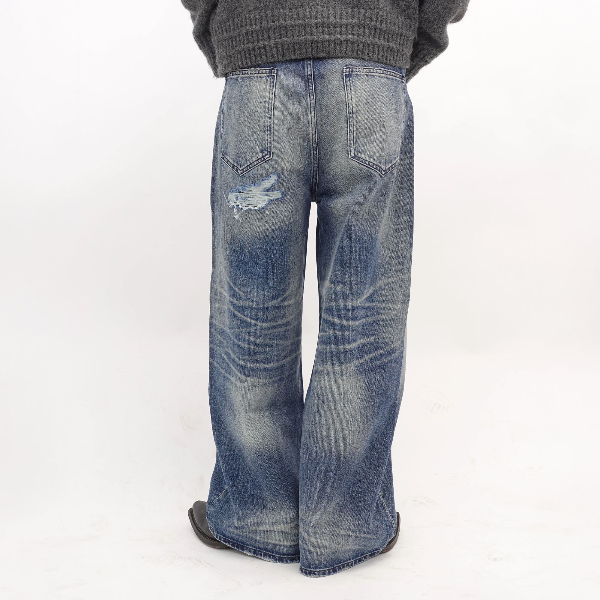 IN EXISTENCE x STM Washed Patched Distressed Straight Jeans
