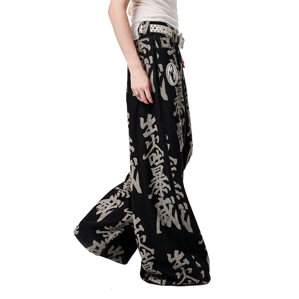 ERISSTOFF Washed Full-Print Wide-Leg Jeans