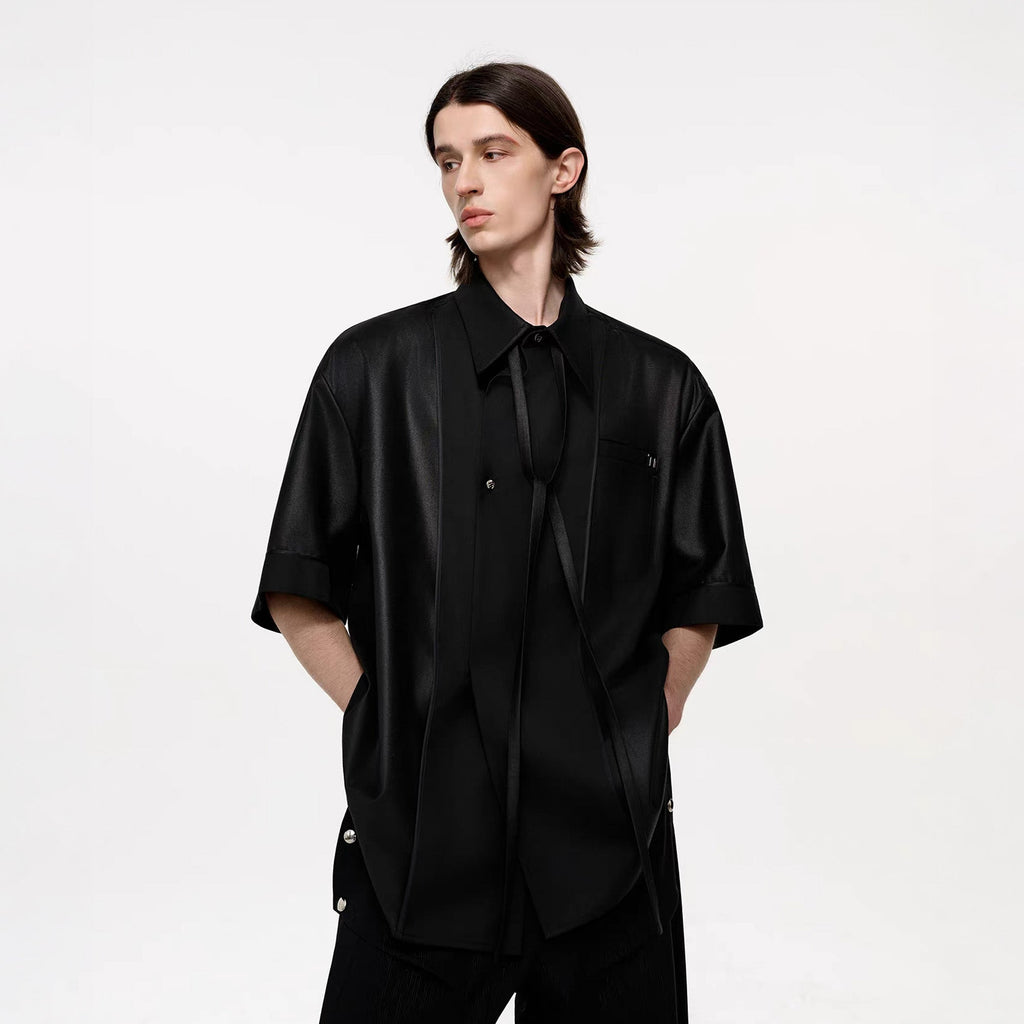 TIWILLTANG Draped Camp-Collar T Shirt