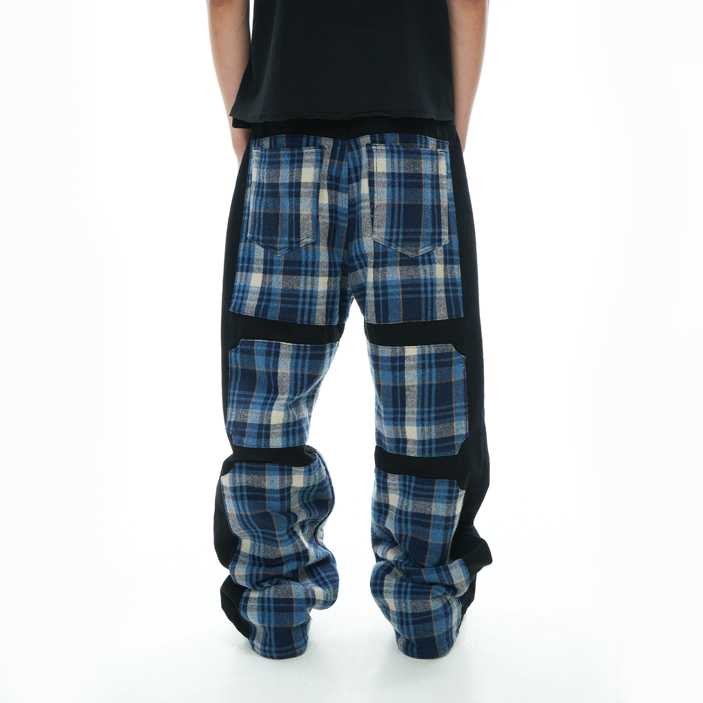 VINKID Plaid Paneled Wide-Leg Jeans