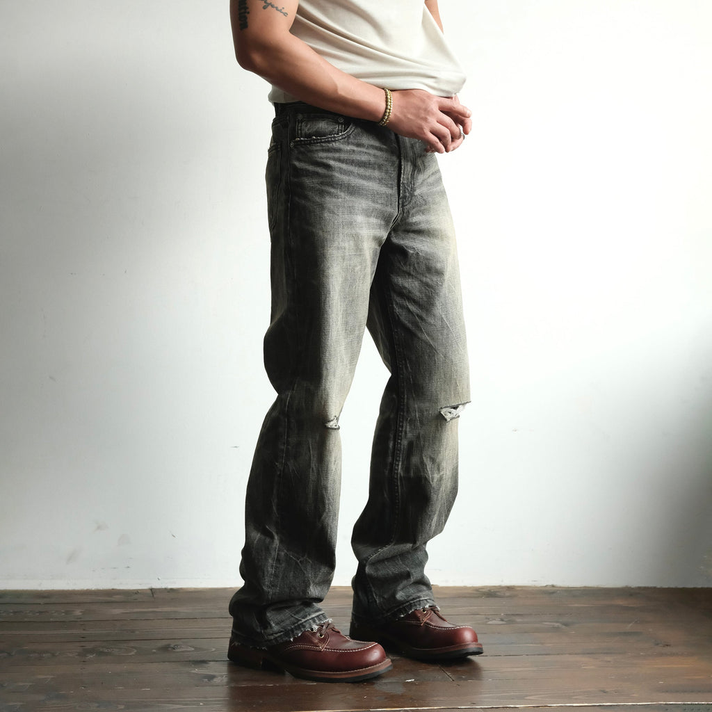 NEIGBORL Wash Distressed Loose-Fit Jeans Black