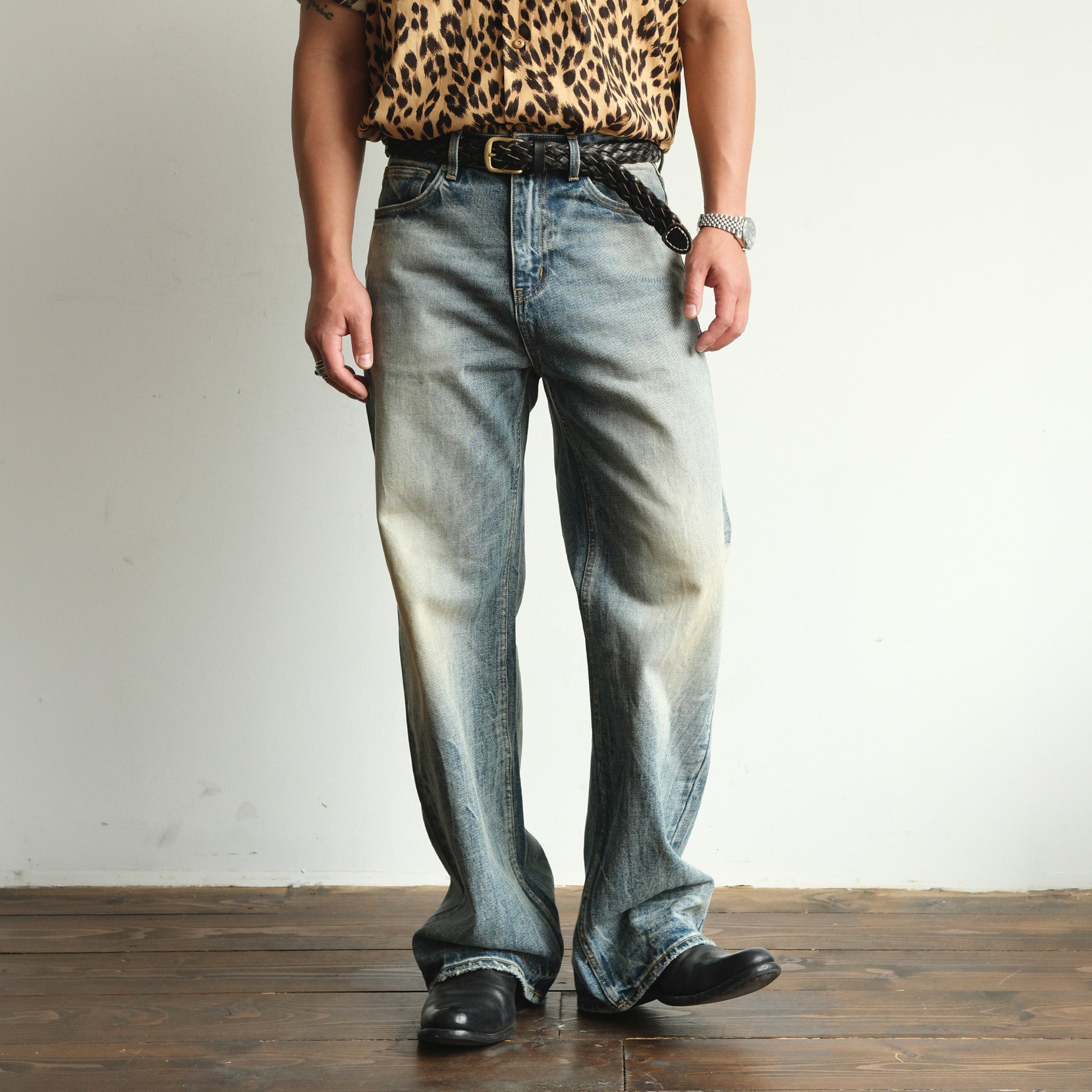NEIGBORL Whiskering Washed  Straight-Leg Jeans