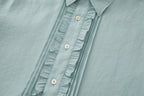 OPICLOTH Retro Pintuck Ruffle Modal Blend Half Shirt