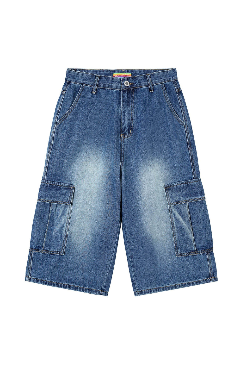 CLP Retro Multi-Pocket Knee-Length Denim Shorts