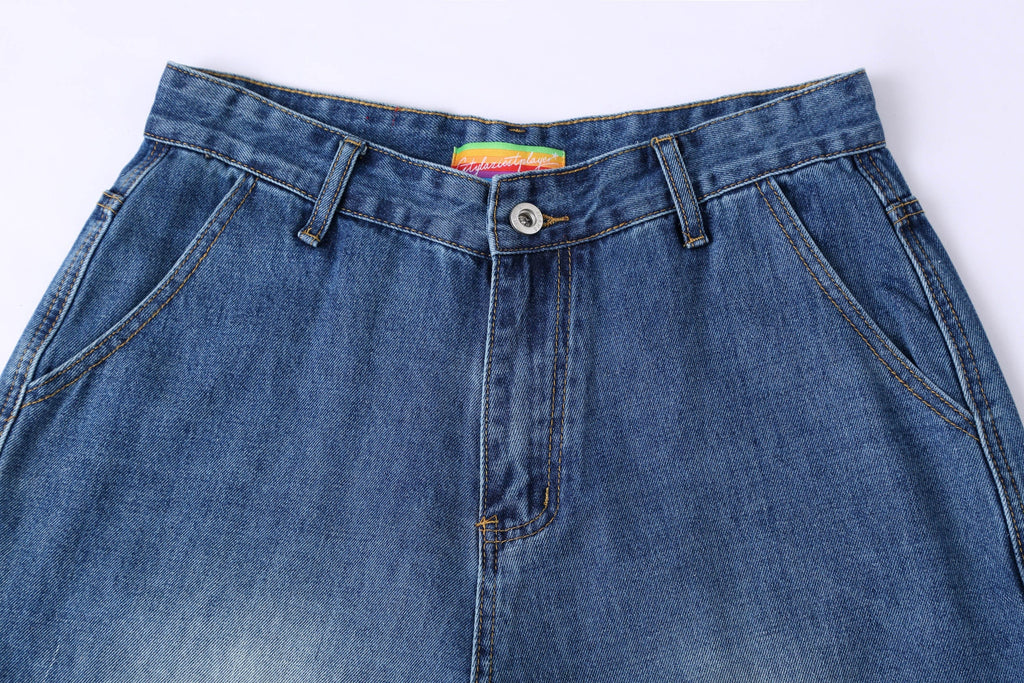 CLP Retro Multi-Pocket Knee-Length Denim Shorts