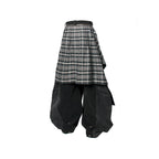 RELABEL Detachable Plaid Back Flap Spliced Jeans