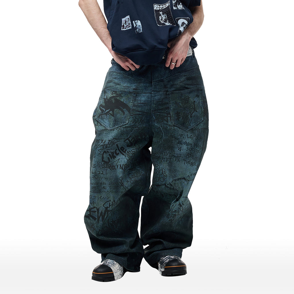 CYCYCY Dirty Wash Graffiti Baggy Jeans
