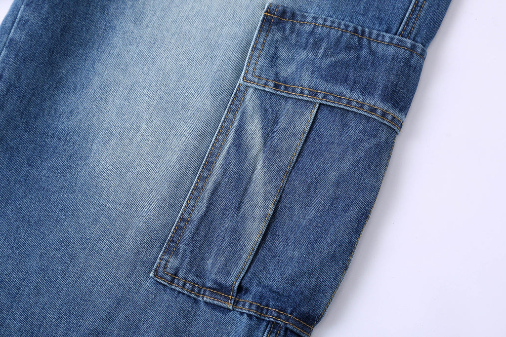 CLP Retro Multi-Pocket Knee-Length Denim Shorts