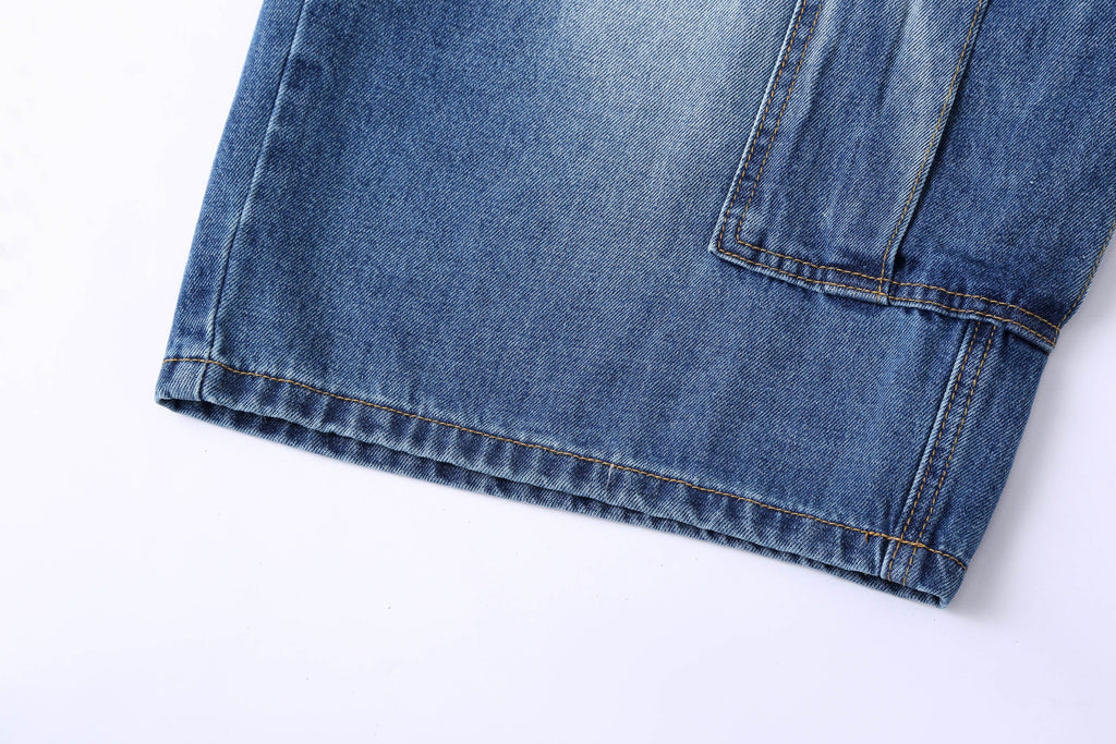 CLP Retro Multi-Pocket Knee-Length Denim Shorts
