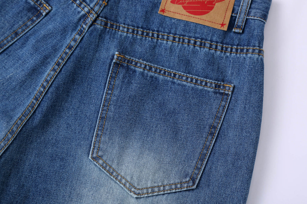 CLP Retro Multi-Pocket Knee-Length Denim Shorts