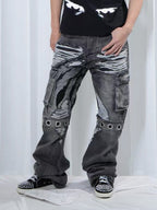 VINKID Distressed Grommet Strap Flared Jeans