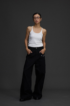 NIANJIUYIKOUER Embroidered Wide-Leg Twill Pants