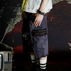 VENTUREK Washed Patch Studded Raw-Edge Shorts
