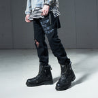 VENTUREK Distressed Zippered-Hem Slogan Slim Pants