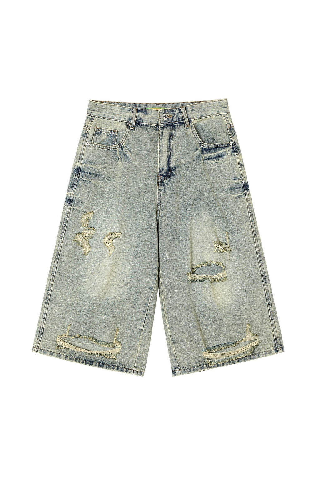 CLP Washed Ripped Knee-Length Denim Shorts