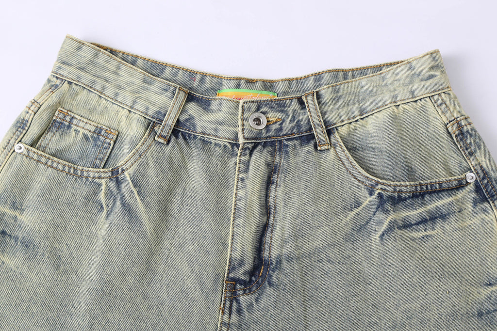 CLP Washed Ripped Knee-Length Denim Shorts