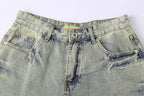 CLP Washed Ripped Knee-Length Denim Shorts