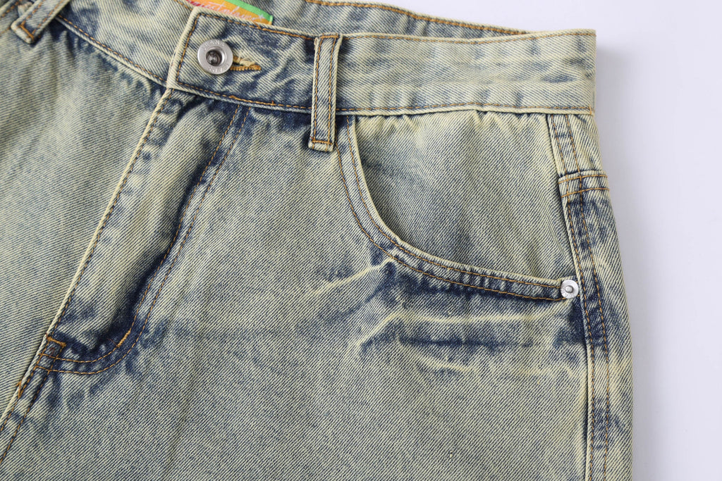 CLP Washed Ripped Knee-Length Denim Shorts