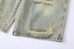 CLP Washed Ripped Knee-Length Denim Shorts