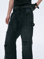 CATSSTAC Distressed Double-Knee Carpenter Straight-Leg Jeans Black