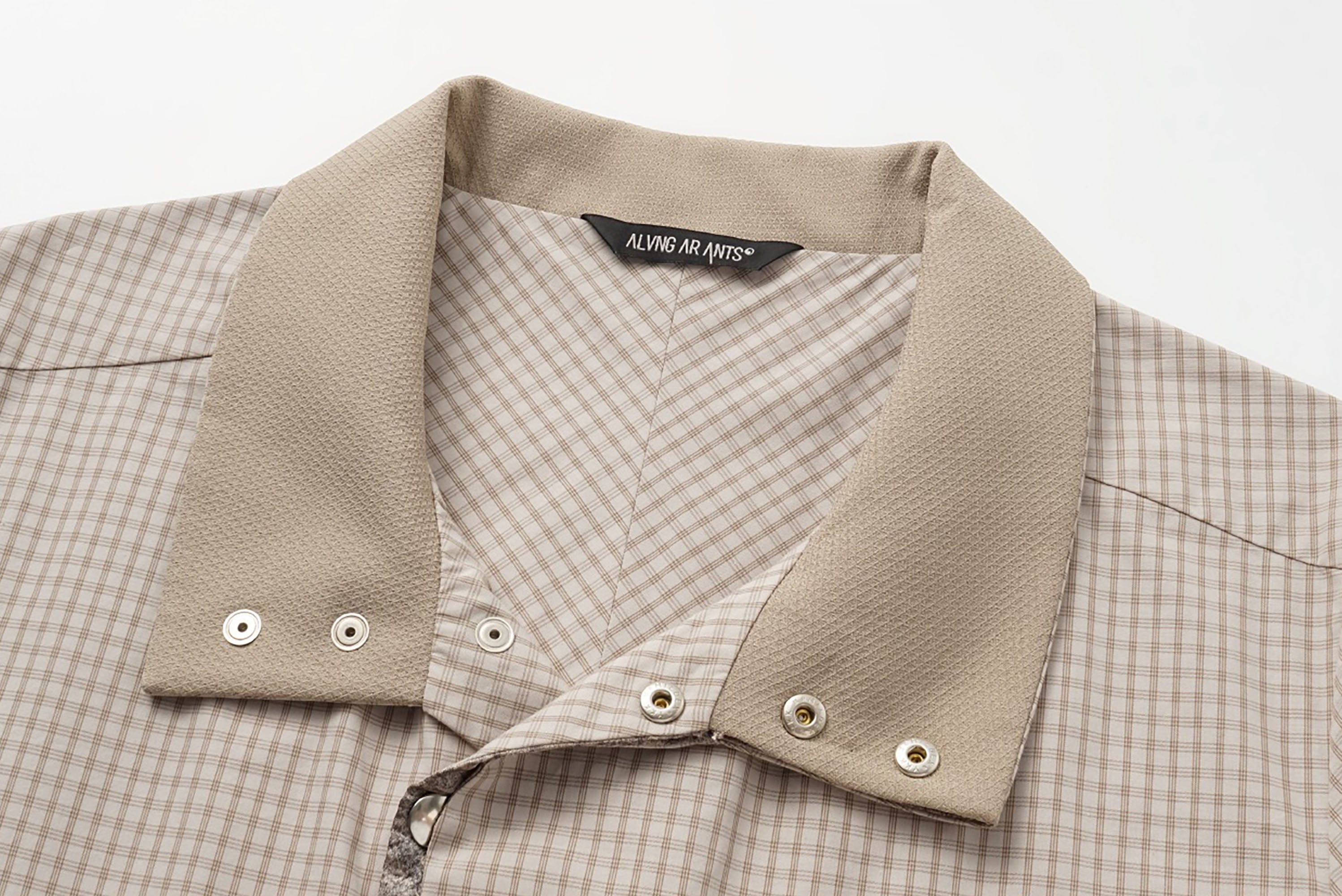 ALVNG AR ANTS Asymmetrical Snap Placket Mini Check Half Shirt