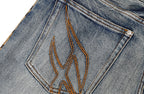 FACEONLAB Leopard Panel Distressed Straight-Leg Jeans