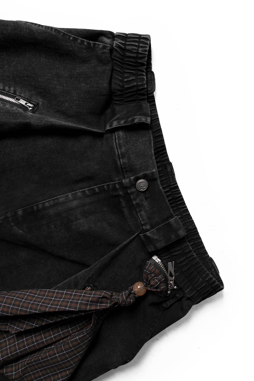 RELABEL Detachable Scarf Washed Multi-Pocket Wide-Leg Shorts Black