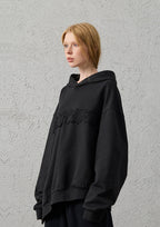 ORGANIC EMOTION Asymmetrical Hem LOGO Embroidered Hoodie